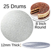 25 Boards - 8" Round Cake Drums - Silver Cake Drum